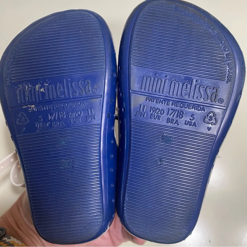 Mini Melissa Navy Mary Jane Sandals Toddler Little Girls Sz 5‎ White Snap On Bow